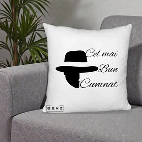 Cadou pentru Cumnat - Perna Personalizata Cel mai Bun Cumnat cu Silueta Palarie, 40x40 cm, Alb Pufos, Husa Detasabila, Perna Inclusa, BEKZ®