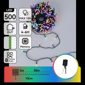 Aigostar - Instalație LED solară pentru Crăciun 500xLED/8 funcții 52m IP65 multicolor 1200 mAh