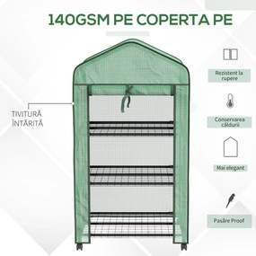 Outsunny Mini sera pe 3 nivele cu acoperis PE intarit si roti, Sera portabila pentru interior si exterior cu usa care poate fi rulata | Aosom Romania