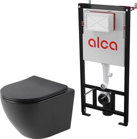 Pachet vas wc negru mat Rune Ivaldi, capac slim softclose si rezervor wc cu cadru incastrat Alcadrain Sadromodul AM101/1120