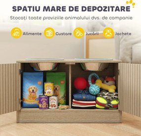 PawHut Suport pentru boluri pentru câini cu 2 boluri de 2L și dulap inferior, din lemn, 60x30x35,5 cm, stejar | Aosom Romania