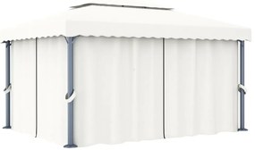 vidaXL Pavilion cu perdea, alb crem, 4 x 3 m, aluminiu