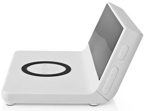 Nedis WCACQ20WT - Ceas cu alarmă, ecran LCD și încărcător wireless 15W/5V alb