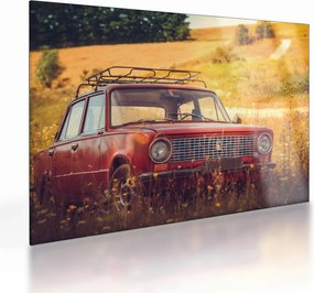 Tablou pe sticlă cu mașină în câmp (70x50 cm)