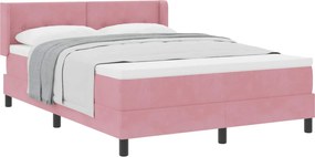 vidaXL Pat cu arcuri cu saltea cu headboard Roz 190 x 140 cm Catifea