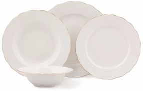 Set de veselă din porțelan, 24 piese, alb/auriu