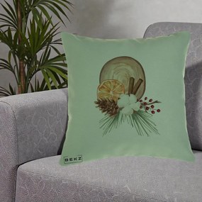 Perna Decorativa Aranjament de Craciun Nordic, 40x40 cm, Verde, Husa Detasabila, Perna Inclusa, BEKZ®