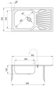 Chiuveta bucatarie cu picurator crom leinen Deante Techno 311 LEINEN