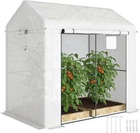 Outsunny Seră de grădină PE, seră pentru balcon, husă întărită 135 g/m², cadru din oțel, ușă cu fermoar, 200 x 140 x 200 cm, alb | Aosom Romania