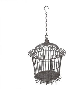 Colivie decorativă suspendată, din metal, finisaj maro antichizat, Ø 36x47 cm