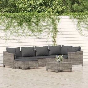 vidaXL Set mobilier de grădină cu perne, 7 piese, gri, poliratan