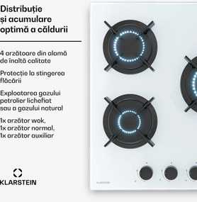 Klarstein Plită pe gaz Goldflame | 3 arzătoare cu aprindere electrică | gaz natural și GPL | 5800 W | 45 cm