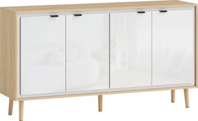 HOMCOM Bufet Modern cu 4 Uși și Raft Reglabil 141x35x77cm Alb și Stejar | Aosom Romania