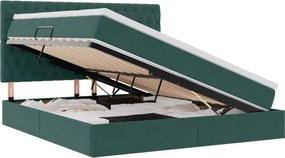 vidaXL Pat cu saltea și LED cu led Verde închis 180 x 200 cm Catifea