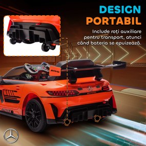 AIYAPLAY Mașină Electrică Copii 3-8 Ani Mercedes-AMG 12V cu Telecomandă, Lumini LED, Roți de Transport, Portocaliu | Aosom Romania