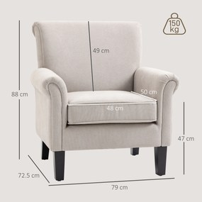 HOMCOM Fotoliu pentru Living, Stil Nordic, Tapițat cu Lemn și Poliester, Ideal pentru Living și Familie, 79x78x87 cm, Gri | Aosom Romania