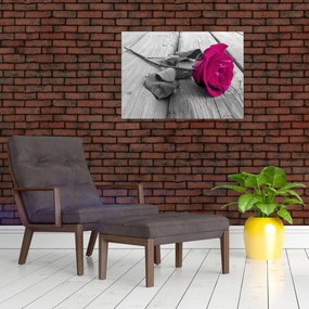 Tablou pe sticlă - Trandafir roz (70x50 cm)