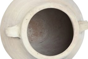 Vas decorativ amforă din teracotă artizanală, finisaj craft alb-crem, cu 2 anse, 55×55×96 cm, „Jerba"