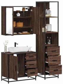 vidaXL Set mobilier de baie, 3 piese, stejar maro, lemn prelucrat