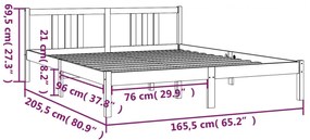 Cadru de pat, alb, 160x200 cm, lemn masiv de pin Alb, 160 x 200 cm