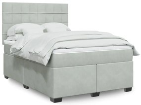 vidaXL Pat box spring cu saltea, gri deschis, 140x200 cm, catifea