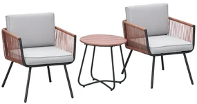 Outsunny Set Mobilier Grădină 3 Piese din Rășină Împletită, 2 Fotolii și Masă, Perne Incluse, Gri/Portocaliu | Aosom Romania