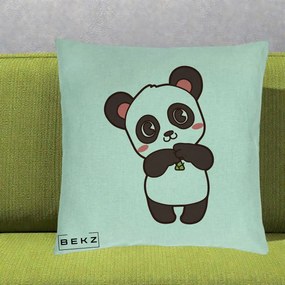 Perna Personalizata Panda Kawaii cu Bambus, 40x40 cm, Verde Menta, Husa Detasabila, Perna Inclusa, BEKZ®