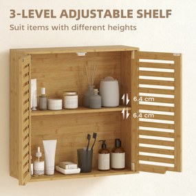 HOMCOM Dulap de Baie cu Raft Intern Reglabil și Uși Tip Lamă, din Bambus, 60x20x60 cm, Culoare Lemn | Aosom Romania