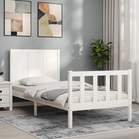 3192582 vidaXL Cadru de pat cu tăblie single mic, alb, lemn masiv