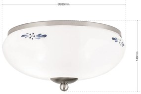 Plafoniera clasica Landhaus 28cm crom satin/ sticla opal decor albastru