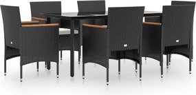 vidaXL Set de masă pentru grădină, 7 piese, cu perne, negru