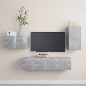3079097 vidaXL Set de dulapuri TV, 4 piese, gri beton, lemn prelucrat