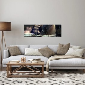 Tablou - Navă printre recife (cu ceas) (90x30 cm)