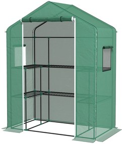 Outsunny Seră de grădină cu 1 ușă, 2 ferestre și 2 rafturi în formă de U pentru Legume Plante Flori Husă PE 140x73x190 cm | Aosom Romania