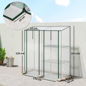 Outsunny Mini Seră cu 3 Rafturi, 2 Uși Rulabile, Seră pentru Grădină cu Cadru din Oțel și Acoperire din Plastic pentru Plante, Legume, Flori, Fructe, Anti UV, 143x45x151 cm, Transparentă | Aosom Romania