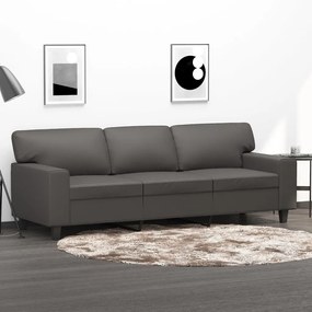 349020 vidaXL Canapea cu 3 locuri, gri, 180 cm, piele ecologică