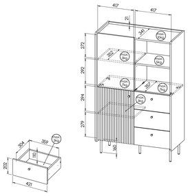Comodă Phelan P4 (Nuc warmia + Negru). 1062534