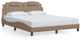 3214033 vidaXL Cadru pat cu lumini LED, cappuccino, 160x200 cm piele ecologică