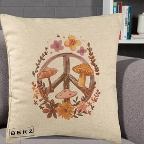 Perna Decorativa Peace Sign Ciuperci Floral, 40x40 cm, Bej, Husa Detasabila, Perna Inclusa, BEKZ®