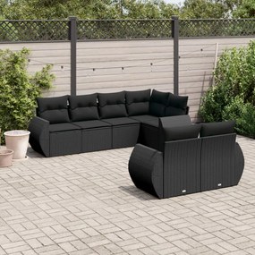 3221604 vidaXL Set canapele de grădină cu perne, 7 piese, negru, poliratan