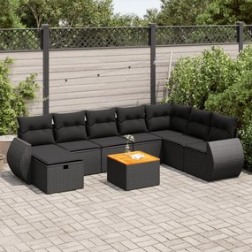 3325856 vidaXL Set mobilier de grădină cu perne, 9 piese, negru, poliratan