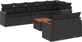 vidaXL Set mobilier de grădină cu perne, 9 piese, negru, poliratan