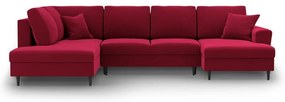 Colțar roșu extensibil, cu spațiu de depozitare cu tapițerie din catifea (cu colț pe partea stângă-în formă de "U") Kyoto – Cosmopolitan Design