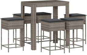 vidaXL Set mobilier bar de grădină cu perne, 7 piese, gri, poliratan