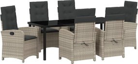 vidaXL Set de masă pentru grădină cu pernă 7 pcs Gri deschis poliratan
