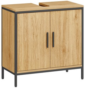 HOMCOM Dulap sub chiuvetă, dulap cu 2 uși, raft reglabil, 60x30x60 cm dulap de baie cu cadru din oțel, pentru chiuvete fără piedestal, stejar | Aosom Romania
