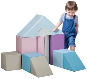 HOMCOM Set de 11 piese de blocuri moi, blocuri de spumă pentru a sări și a se cățăra, pentru copii, 1-3 ani, cu husă de piele artificială, Multicolor | Aosom Romania