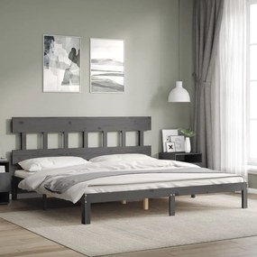 3193618 vidaXL Cadru pat cu tăblie 200x200 cm, gri, lemn masiv
