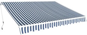 vidaXL Copertină pliabilă cu acționare manuală, 350 cm, albastru/alb