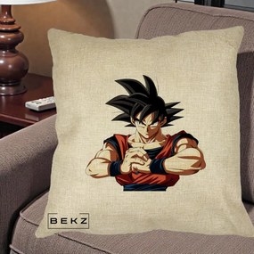 Perna Personalizata Dragon Ball Goku Portret Serios, 40x40 cm, Crem, Husa Detasabila, Perna Inclusa, BEKZ®